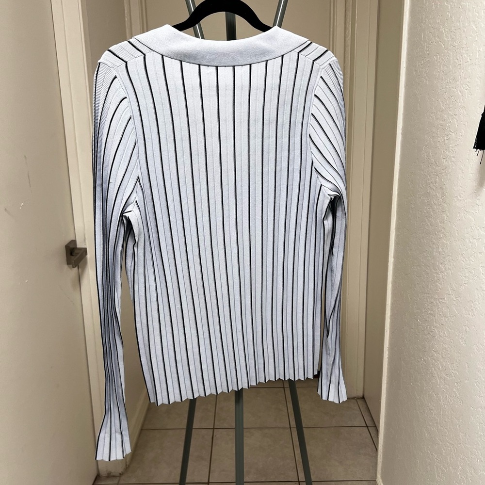 Mango Black and Blue Striped V-Neck - Picture 3 of 4